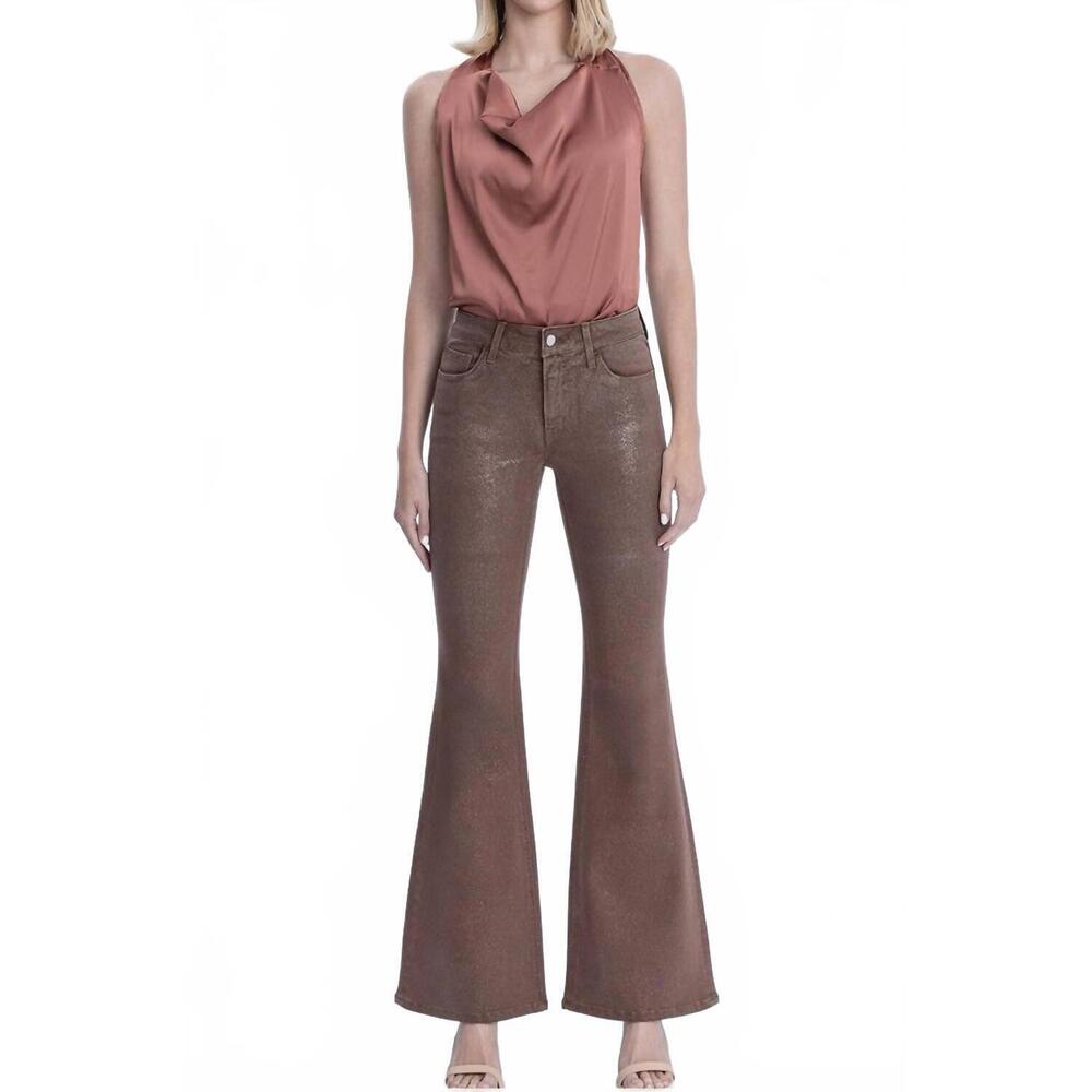 NEW VERVET BY FLYING MONKEY alison mid-rise glitter jean in coco gold - Picture 2 of 8